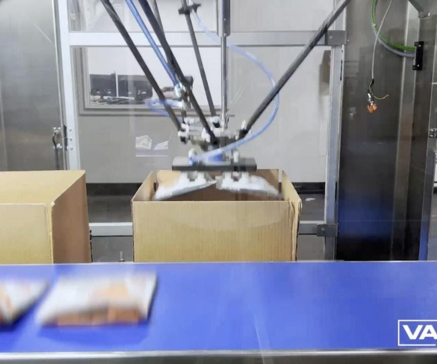 PKR Delta Robotic Pick and Place Case Packer for Pouches into Corrugated RSC Boxes