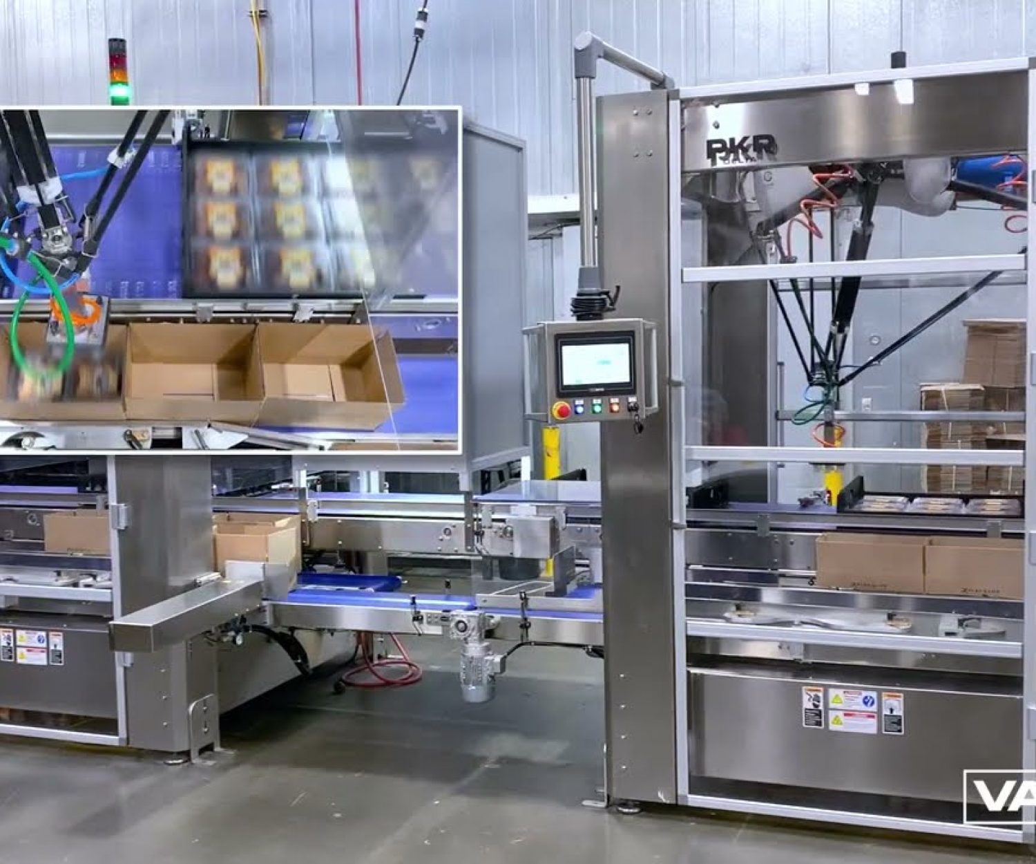 Double PKR Delta Packing Bakery Clamshells into Corrugated Boxes