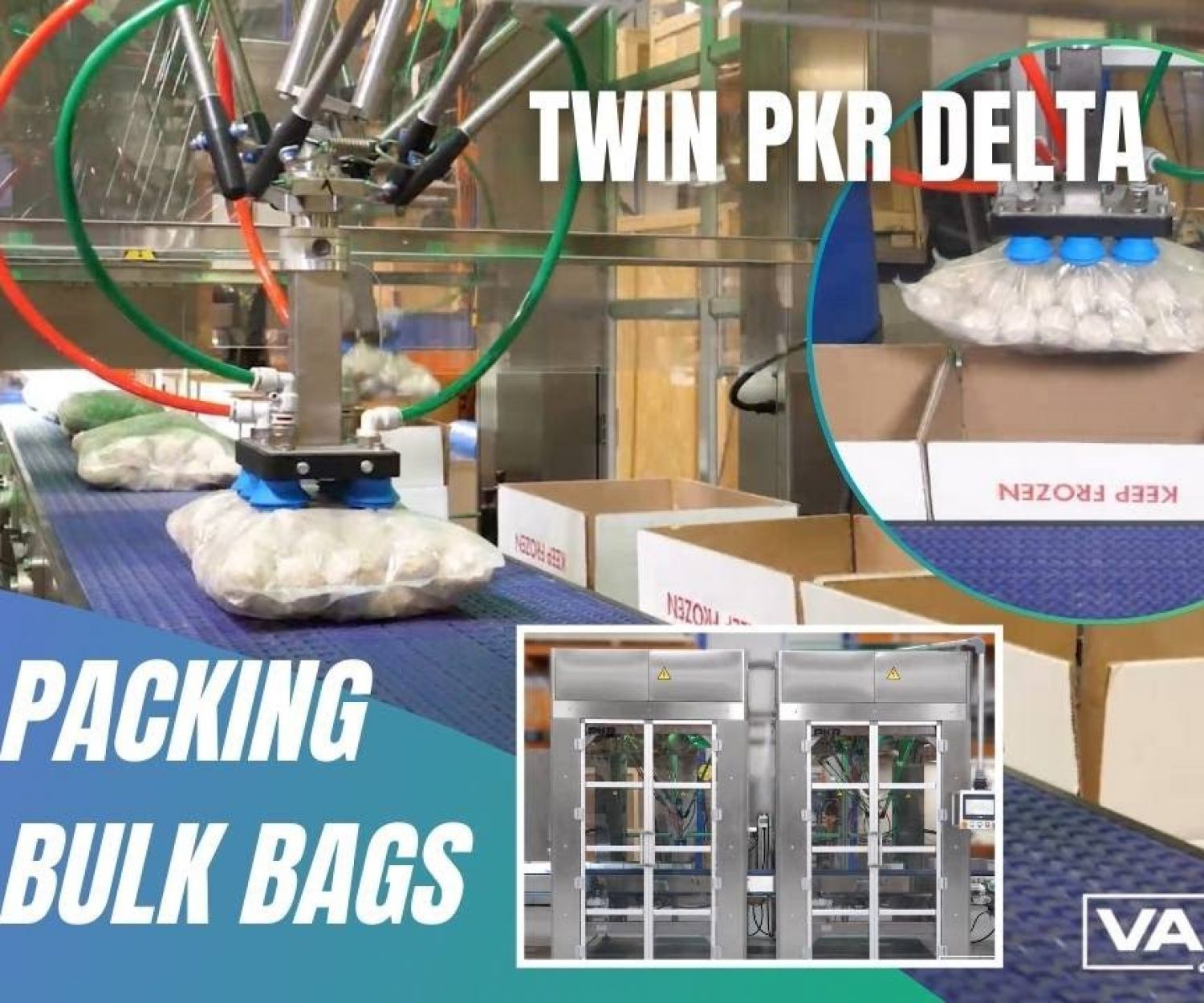Picking and Placing Heavy 5-LB Bulk Bags Into Boxes with Dual PKR Delta Robotic Packing Cells